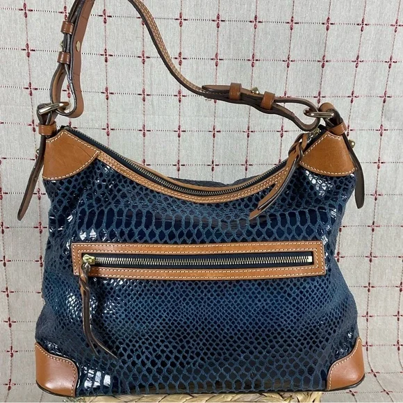 Vintage Dooney & Bourke Navy Snakeskin Leather Erica Hobo Shoulder Bag BS479 NV - Picture 3 of 15